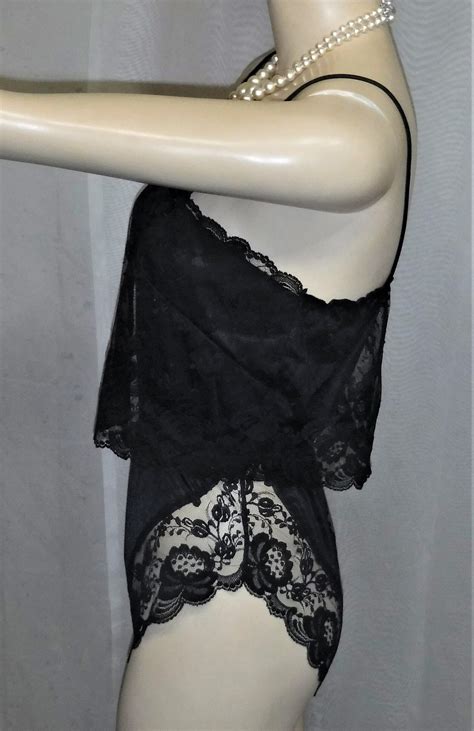 Vintage Deena Lingerie Black Nylon Lace Teddy Small Romper Lacy Etsy