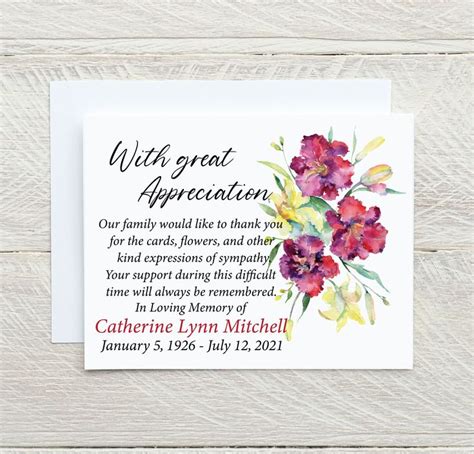 Personalized Funeral Thank You Notes Maroon Choose Quantity Etsy