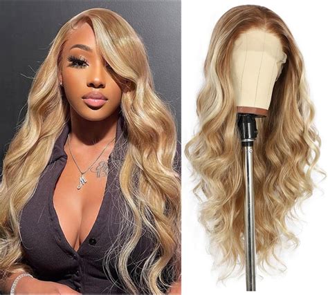 Sapphirewigs Blonde Wig Lace Front Wig Highlight Synthetic Wavy Blonde