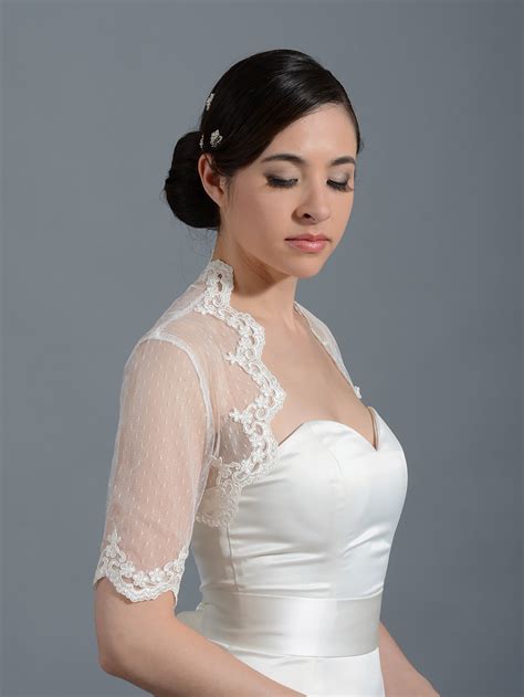 Ivory Elbow Length Bridal Dot Lace Wedding Bolero Lace081