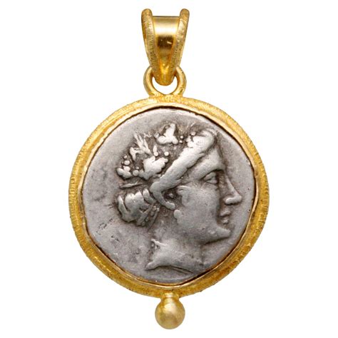 Ancient Greek 3rd Century Bc Athena Coin 18k Gold Pendant For Sale At