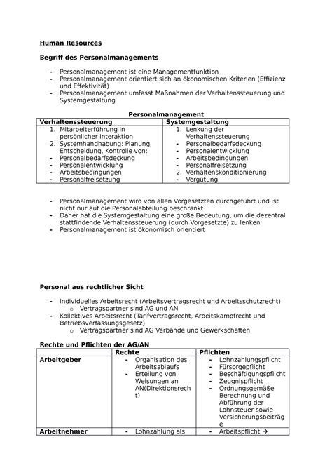 Mitschrift Zusammenfassung für Klausur HR Human Resources Begriff