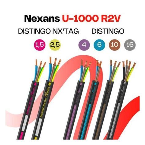 Nexans 01248843 Câble électrique rigide U 1000 R2V 3G6mm² Distingo 50m