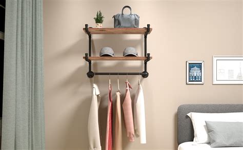 Amazon TEDIDUWA 30in Industrial Pipe Clothing Rack 2 Tier Wall