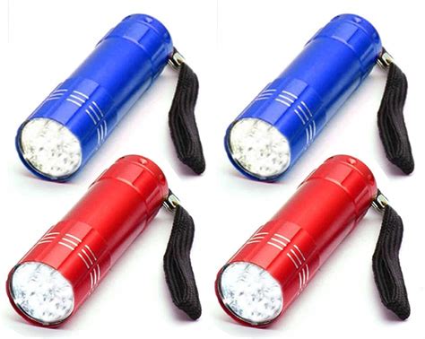 4 Pk Portable Flashlights Super Bright 9 Led Heavy Duty