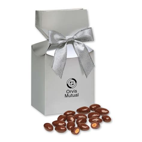 Promotional Milk Chocolate Covered Almonds Silver In Premium Delights T Box Personalized With