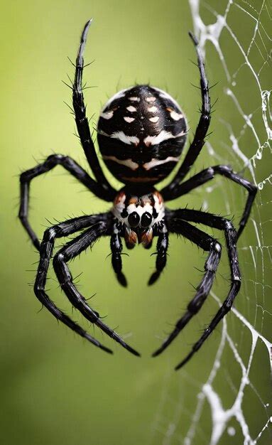 Premium Photo | A spider with a black and white face is sitting in a spider web