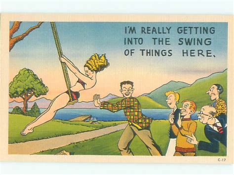 Linen Risque MAN Pushes Sexy Bikini Girl On Swing Ab6424 Topics Risque Women Vintage