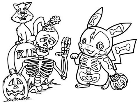 Coloring Page Pok Mon Halloween Pikachu Skeleton