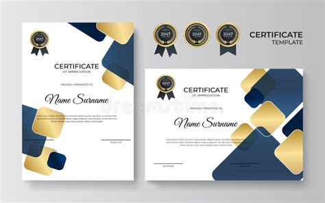 Modelo De Certificado Elegante De Azul E De Diploma De Ouro Ilustra O