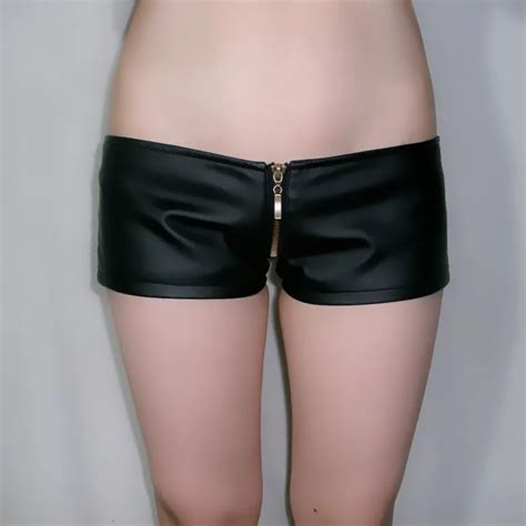 Sexy Women Faux Leather Shorts Zipper Crotch Club Party Disco Dance