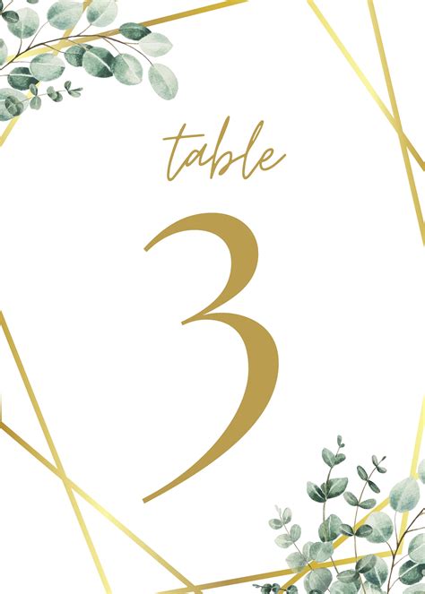 Gold Greenery Table Numbers Template Editable Table Numbers Etsy