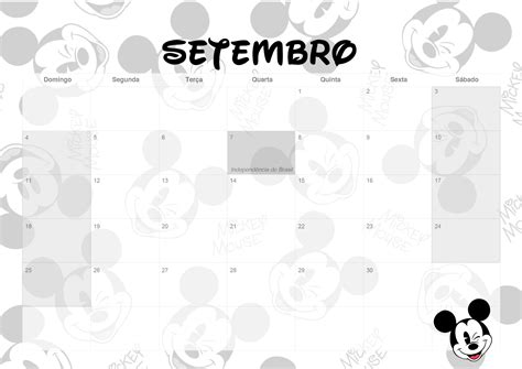 Calendario Mensal Mickey Setembro Fazendo A Nossa Festa