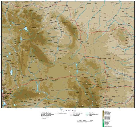 Digital Wyoming Contour map in Adobe Illustrator vector format WY-USA ...