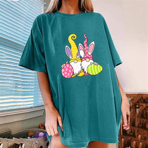 Jsaierl Easter Tshirts For Women Clearance Bunny Eggs Graphic Tees