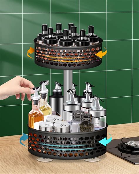 Portaspezie Girevole 360° Lazy Susan 2 Livelli Porta Spezie Per Cucina In Acciaio Inox Organizer