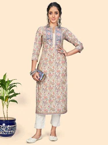 Women S Cotton Printed Gota Patti Straight Stitched Kurt At Rs 1033