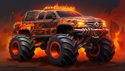 Premium Photo A Firethemed Monster Truck With Flames Painted Along