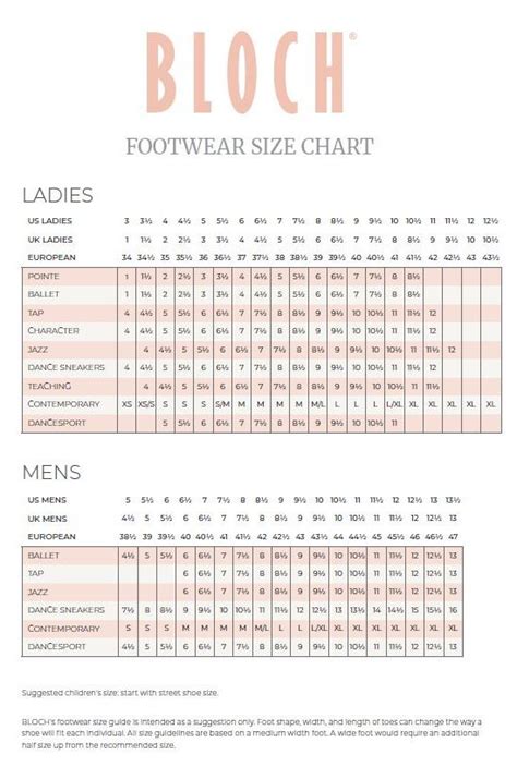 Bloch Footwear Chart