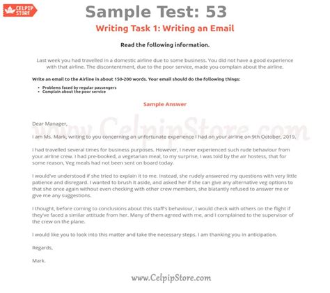 Celpip Writing an Email Sample 53: - Free CELPIP mock