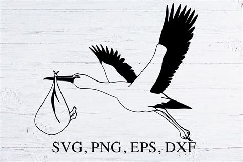 Stork With Baby Svg Cut File Silhouette Illustration Par Tanuscharts