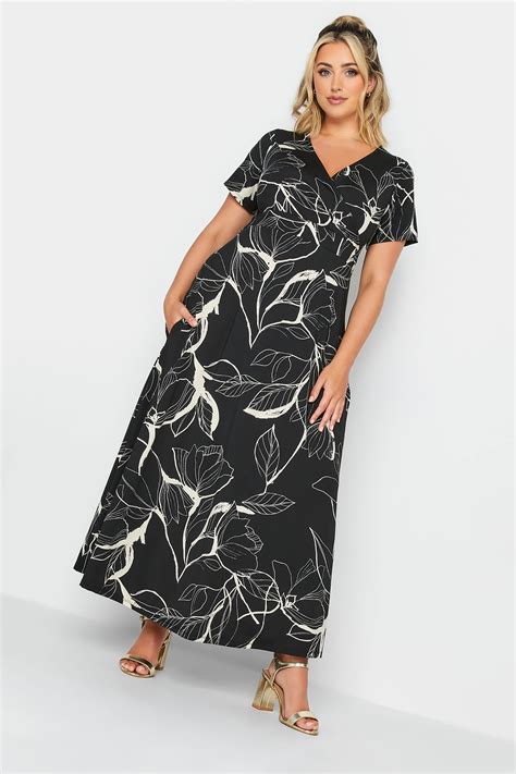 Plus Size Black Floral V Neck Midaxi Dress Yours Clothing