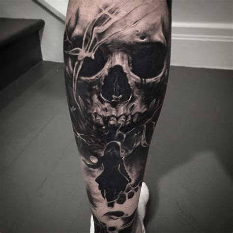 Evil Skull Tattoo Tattoos Skull Leg Tattoos Black Tattoos Body Art