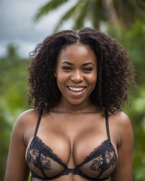 Premium Photo Beautiful African American Woman In Black Lingerie Smiling