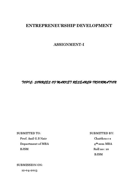 Entrepreneurship Development Assignment I Pdf Marketing Research