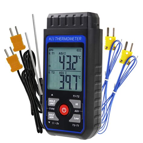 Thermocouple Thermometer Digital Dual Channel K J Type Probe T1 T2