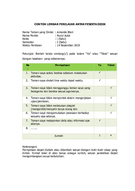 Doc Format Penilaian Antar Teman