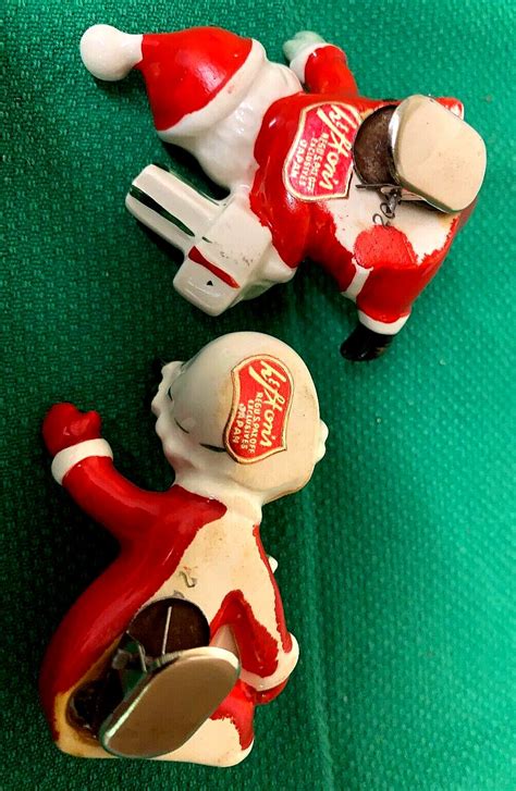 Vintage Lefton Santa And Mrs Claus Porcelain Clip On Figurine Ornaments 4653745579