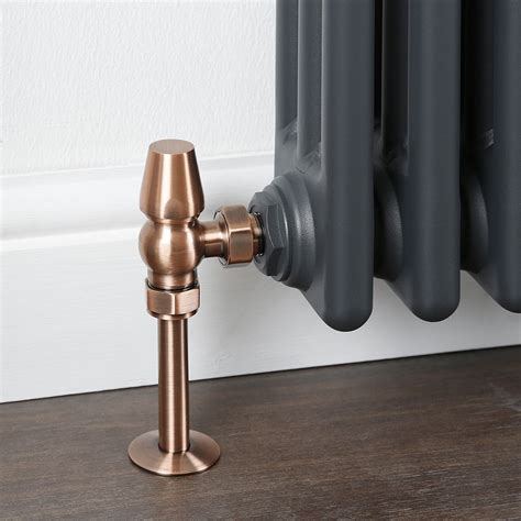 Milano Windsor Antique Copper Traditional Thermostatic Angled Radiator Valves Pair