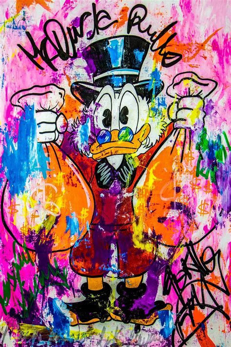 Graffiti Art Donald Duck Rich Money Canvas Painting On The Etsy