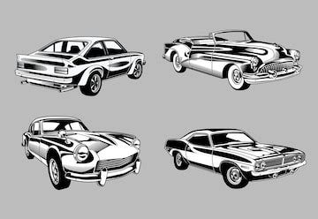 Premium Vector | Set of Vintage muscle and classic cars in monochrome Retro style cars