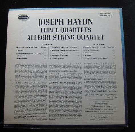 Allegri String Quartet Haydn String Quartets LP VG WST 17111 Vinyl