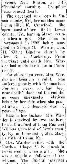 Wandering Appalachia The Obituary Of Ellen Crawford Warder