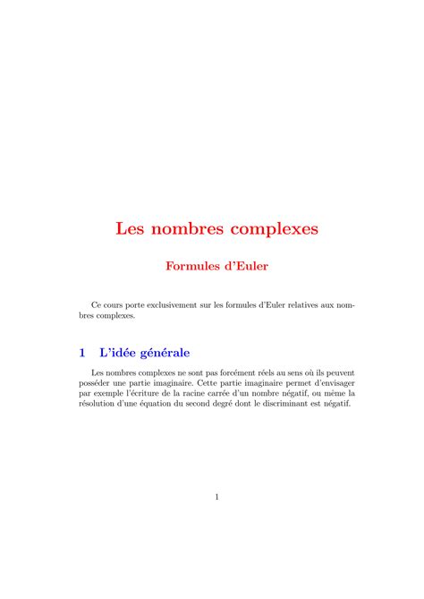 SOLUTION Les Nombres Complexes Exercices Pratiques Formules Euler