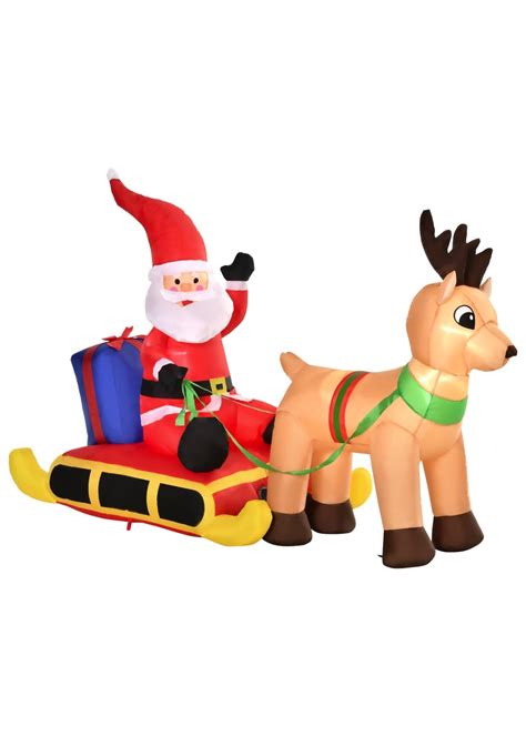 Homcom Ft Santa Claus On A Sledge Sleigh With Reindeer Christmas