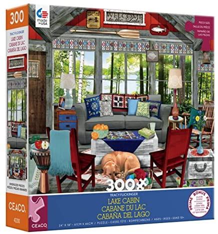 Ceaco Tracy Flickinger Lake Cabin Oversized 300 Piece Jigsaw