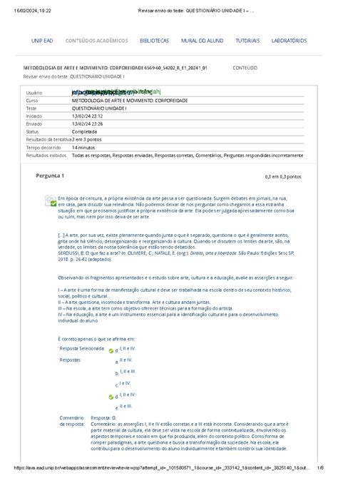 Revisar Envio Do Teste Question Rio Unidade I Revisar Envio Do