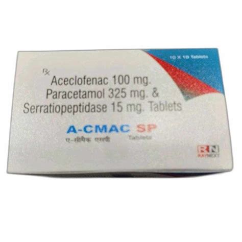 Aceclofenac 100mg Paracetamol 325mg And Serratiopeptidase 15mg Tablets At Rs 1200box Mall