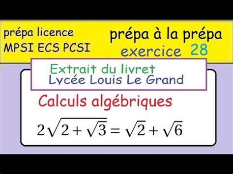 Terminale Pr Pa La Mpsi Ex Livret Louis Le Grand Calculs