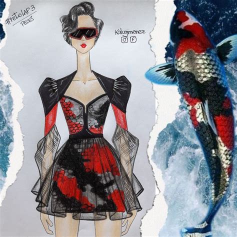 Diseño de moda inspirado en la naturaleza Pez Koi Collage de moda