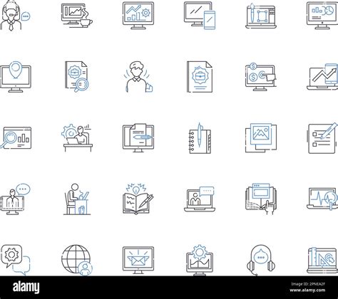 Telecommuting Jobs Line Icons Collection Remote Virtual Online Work