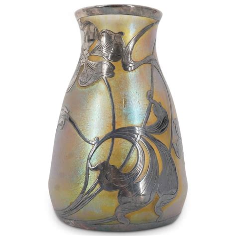 Quezal Silver Overlay Art Glass Vase 0207 On Dec 20 2022 Akiba Antiques In Fl