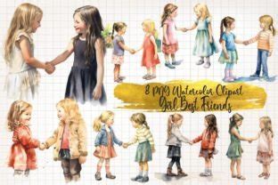 Girl Best Friends Watercolor Clipart Graphic By WaterColorArch