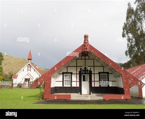 Carved Meeting House Wharenui Poutama And Pepara Church Koriniti