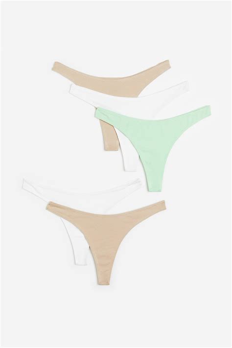 5 Pack Cotton Thong Briefs Mint Green Beige White Ladies Handm Gb