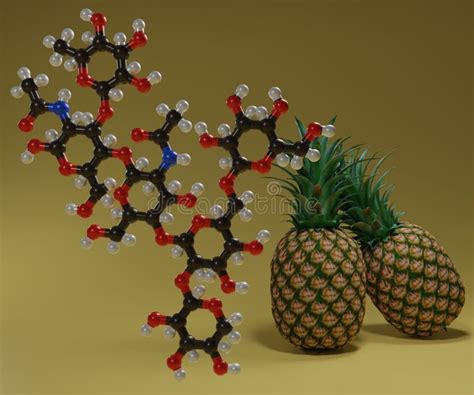 Bromelain Molecule and Pineapple Fruit in the Yellow Background Stock ...